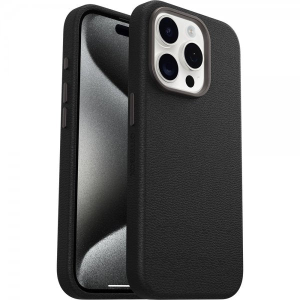 Otterbox iPhone 15 Pro -suojakuori Symmetry Cactus Leather MagSafe Noir Ash