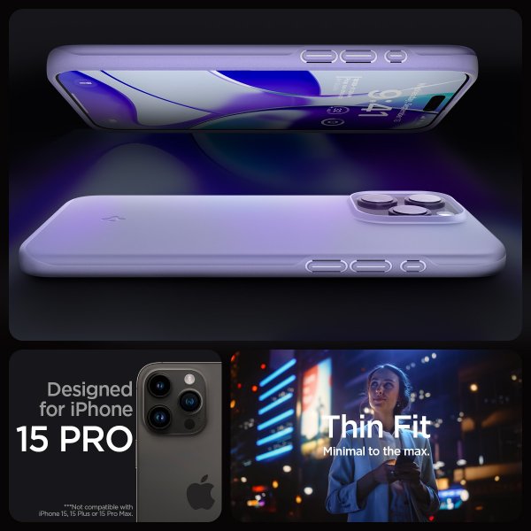 Spigen iPhone 15 Pro -suojakuori Thin Fit Iris Purple