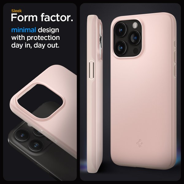 Spigen iPhone 15 Pro -suojakuori, Thin Fit, Pink Sand