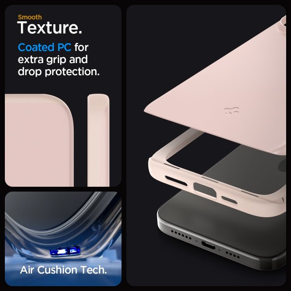 Spigen iPhone 15 Pro -suojakuori, Thin Fit, Pink Sand