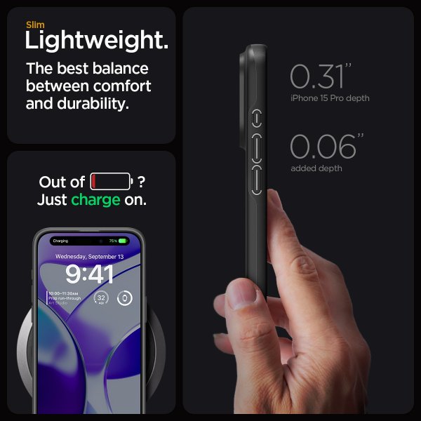 Spigen iPhone 15 Pro -suojakuori Thin Fit, musta