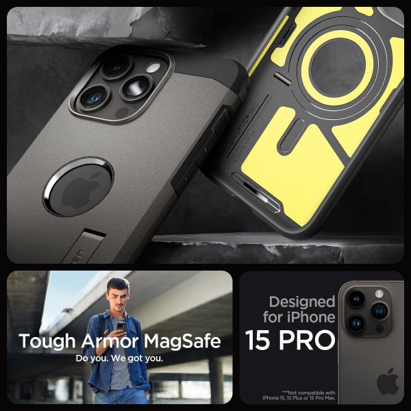 Spigen iPhone 15 Pro Kuori Tough Armor MagFit Gunmetal