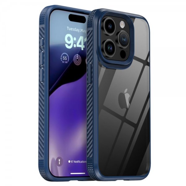 Ipaky iPhone 15 Pro Kuori Läpinäkyvä Takakuori Sininen