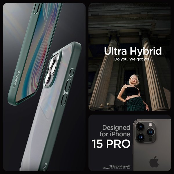 Spigen iPhone 15 Pro -suojakuori Ultra Hybrid Frost Green