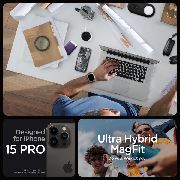 Spigen iPhone 15 Pro -suojakuori Ultra Hybrid MagFit Zero One