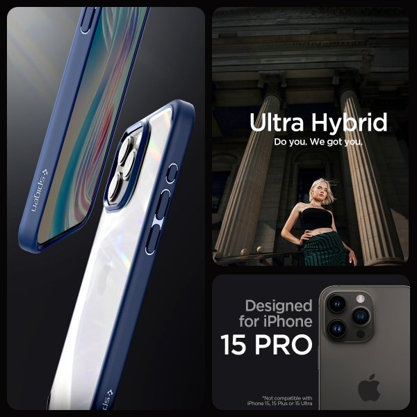 Spigen iPhone 15 Pro Ultra Hybrid -suojakuori, tummansininen