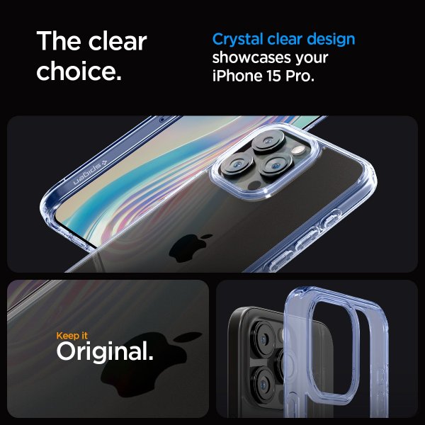 Spigen iPhone 15 Pro Ultra Hybrid Sky Crystal -suojakuori