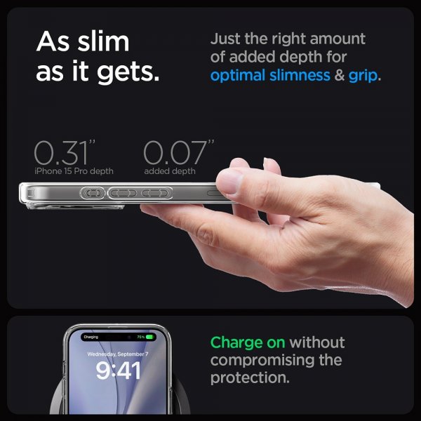 Spigen iPhone 15 Pro -suojakuori Ultra Hybrid Zero One MagFit, valkoinen