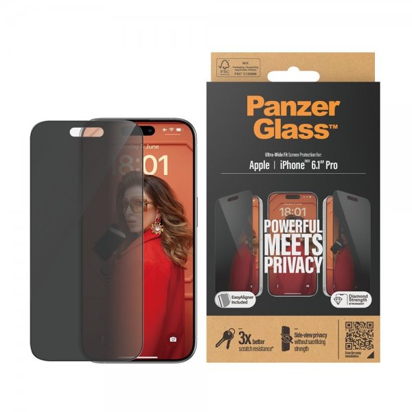 PanzerGlass iPhone 15 Pro Näytönsuoja Ultra-Wide Fit Privacy EasyAligner