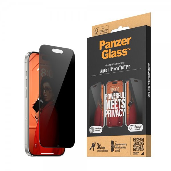 PanzerGlass iPhone 15 Pro Näytönsuoja Ultra-Wide Fit Privacy EasyAligner