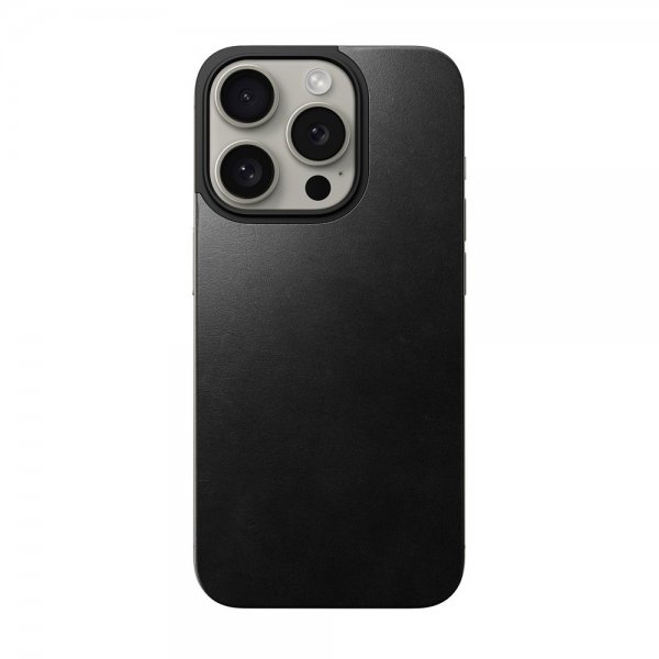 Nomad iPhone 15 Pro Skin Magnetic Leather Back Horween Musta