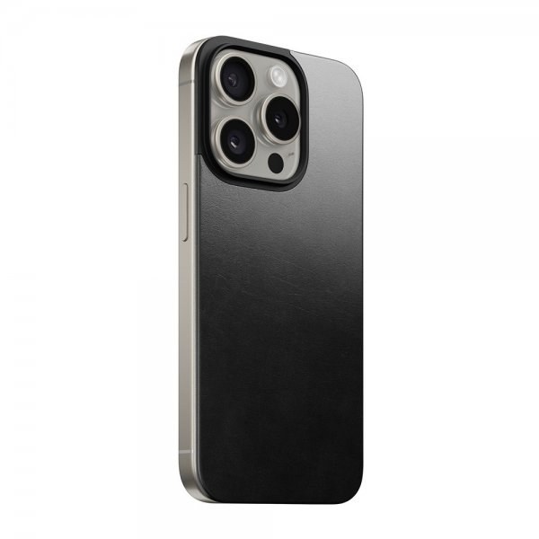 Nomad iPhone 15 Pro Skin Magnetic Leather Back Horween Musta