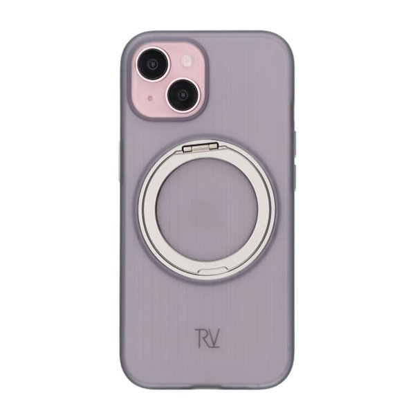 Rvelon iPhone 15 -kuori pyörivällä MagSafe-jalustalla, harmaa