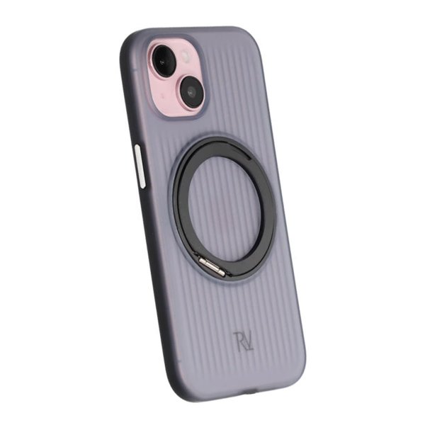 Rvelon iPhone 15 -suojakuori pyörivällä MagSafe-jalustalla, musta