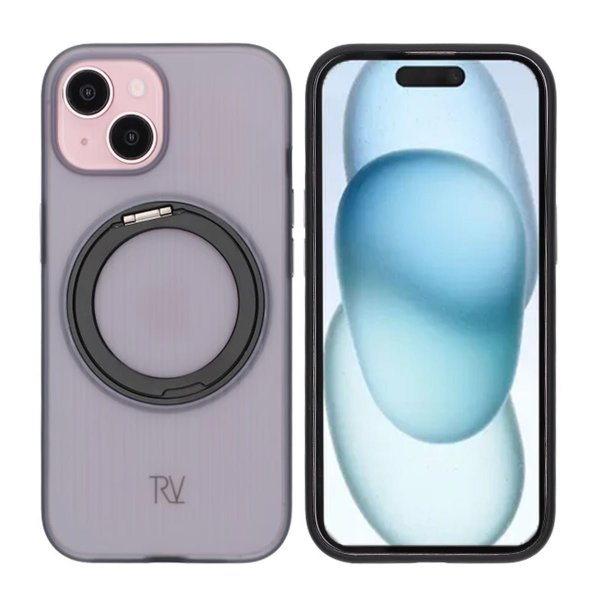 Rvelon iPhone 15 -suojakuori pyörivällä MagSafe-jalustalla, musta