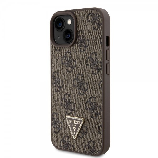 Guess iPhone 15 Kuori 4G Metal Triangle Strass Ruskea