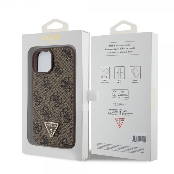 Guess iPhone 15 Kuori 4G Metal Triangle Strass Ruskea