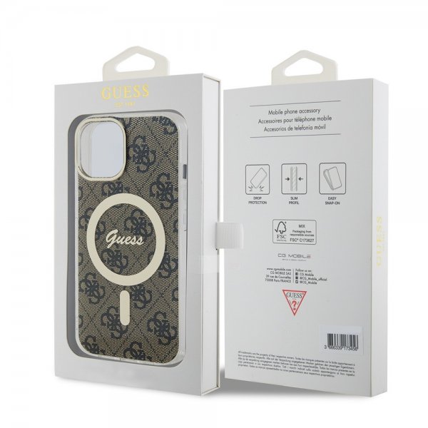 Guess iPhone 15 Kuoret 4G Pattern MagSafe Ruskea