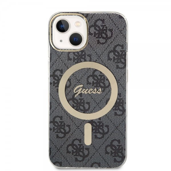 Guess iPhone 15 Kuoret 4G Pattern MagSafe Musta
