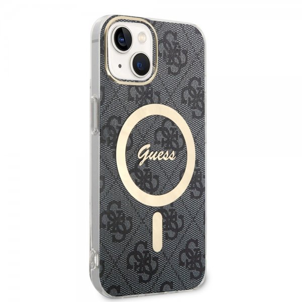 Guess iPhone 15 Kuoret 4G Pattern MagSafe Musta