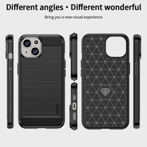 Mofi iPhone 15 Kuoret Harjattu Hiilikuitukuvioitu Musta