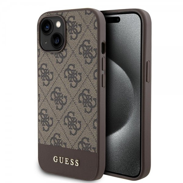 Guess iPhone 15 Kuoret Bottom Stripe MagSafe Ruskea