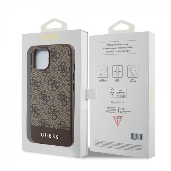 Guess iPhone 15 Kuoret Bottom Stripe MagSafe Ruskea