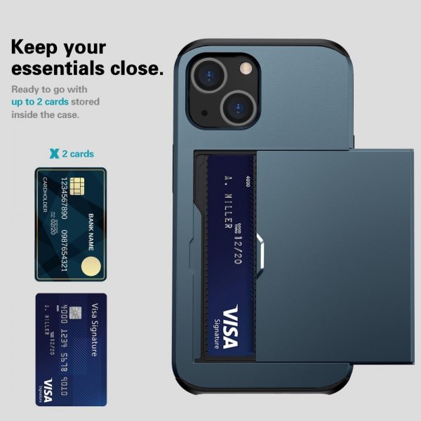 iPhone 15 Kuoret Card Slide Sininen
