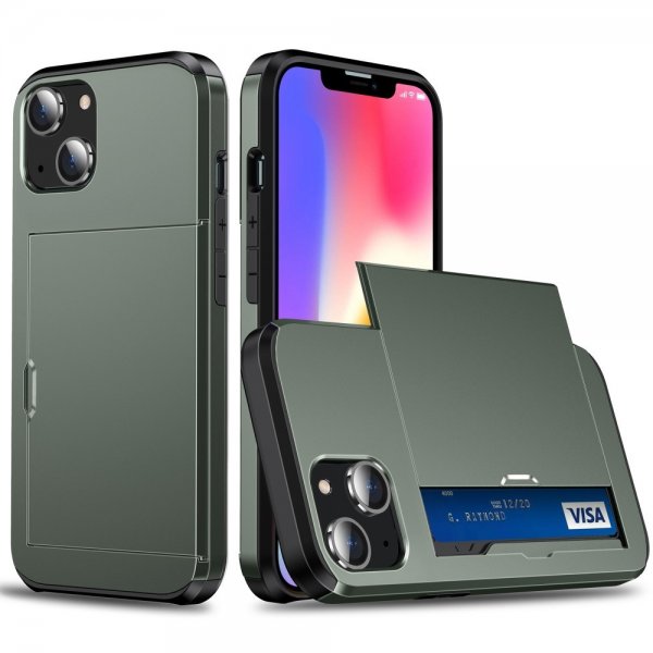 iPhone 15 -suojakuori korttilokerolla, vihreä