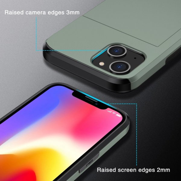 iPhone 15 -suojakuori korttilokerolla, vihreä