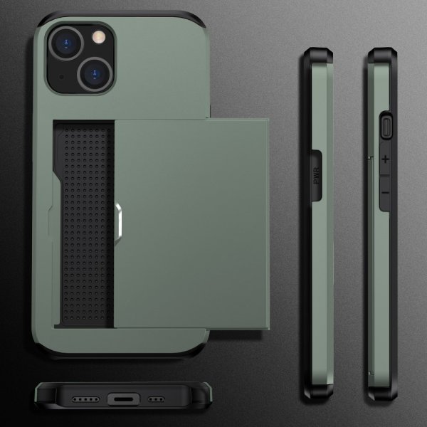 iPhone 15 -suojakuori korttilokerolla, vihreä
