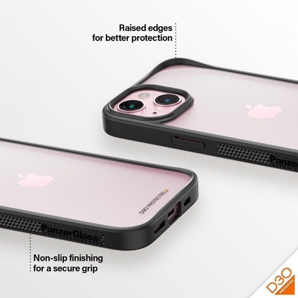 PanzerGlass iPhone 15 ClearCase -suojakuori D3O Musta