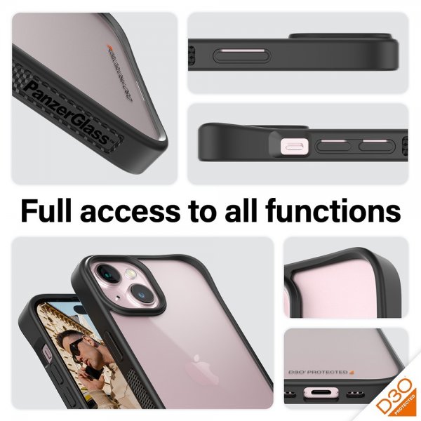 PanzerGlass iPhone 15 ClearCase -suojakuori D3O Musta