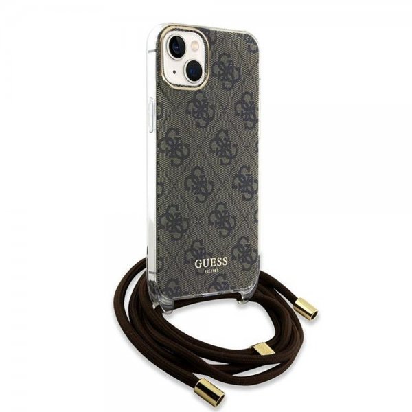 Guess iPhone 15 Kuoret Crossbody Cord Ruskea