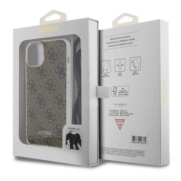 Guess iPhone 15 Kuoret Crossbody Cord Ruskea