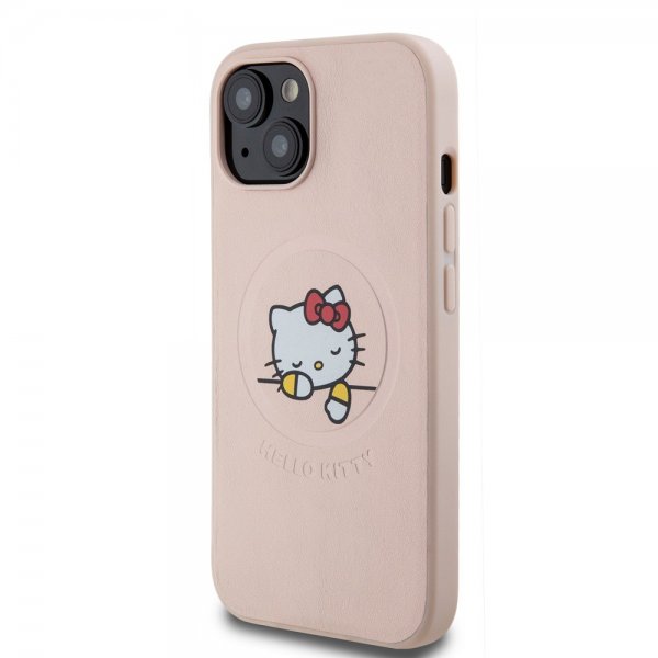 Hello Kitty iPhone 15 -kuori, painettu logo, MagSafe, pinkki