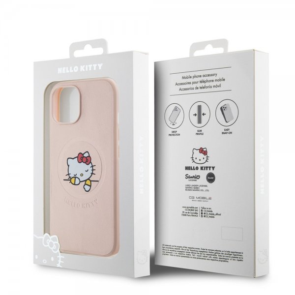 Hello Kitty iPhone 15 -kuori, painettu logo, MagSafe, pinkki