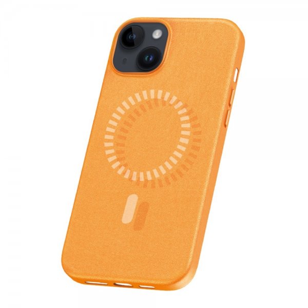Baseus iPhone 15 -kuori, Faux Leather Series MagSafe, oranssi