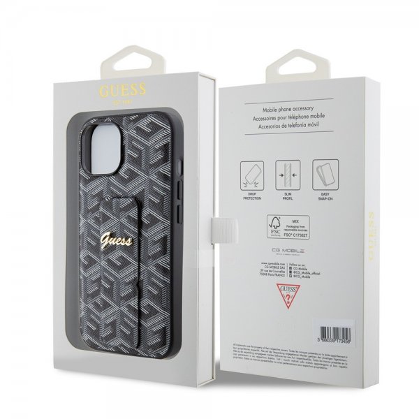 Guess iPhone 15 Kuoret G Cube Grip Stand Musta