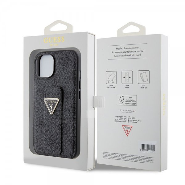 Guess iPhone 15 Suojakuori Grip Stand Function Musta