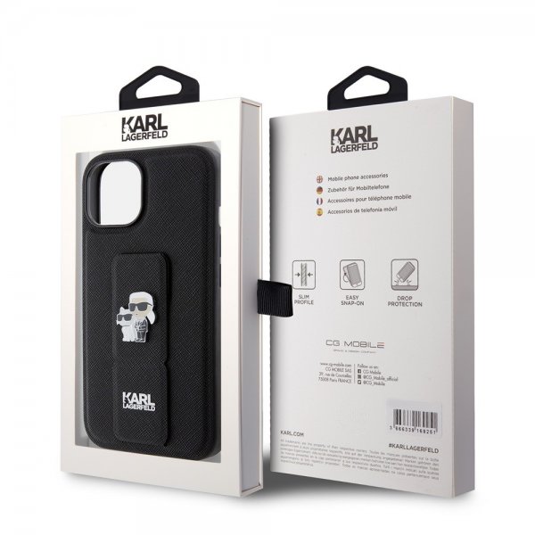Karl Lagerfeld iPhone 15 -kuori Grip Stand Function, musta