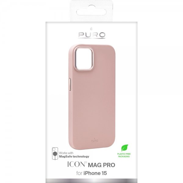 Puro iPhone 15 ICON Mag Pro -suojakuori, pinkki
