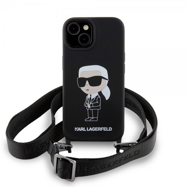 Karl Lagerfeld iPhone 15 -kuori Ikonik Crossbody Musta