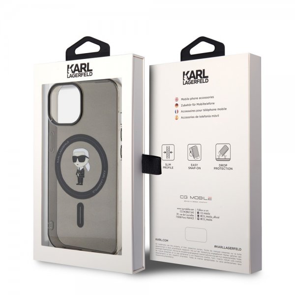 Karl Lagerfeld iPhone 15 -kuori Ikonik MagSafe Musta