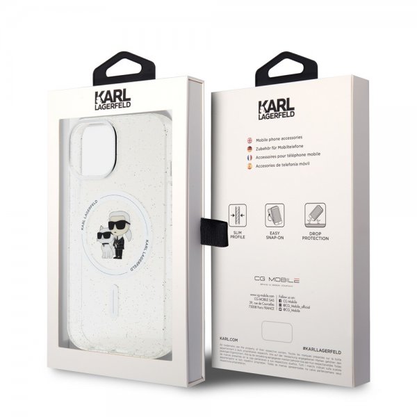 Karl Lagerfeld iPhone 15 Kuori Karl & Choupette Glitter MagSafe Läpinäkyvä