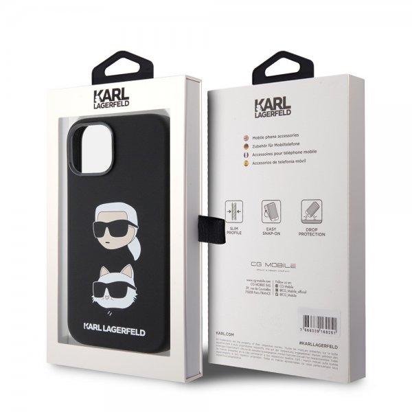 Karl Lagerfeld iPhone 15 Kuori Karl & Choupette Musta
