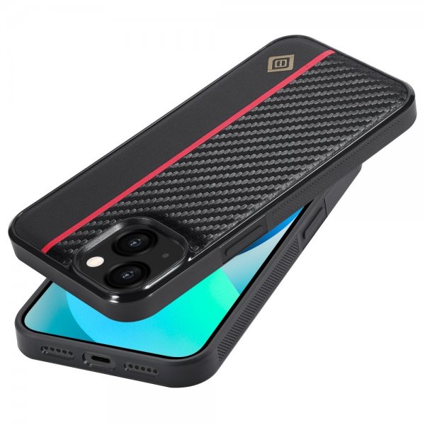 Lc.Imeeke iPhone 15 Kuoret Hiilikuitukuvio Punainen Raita Musta