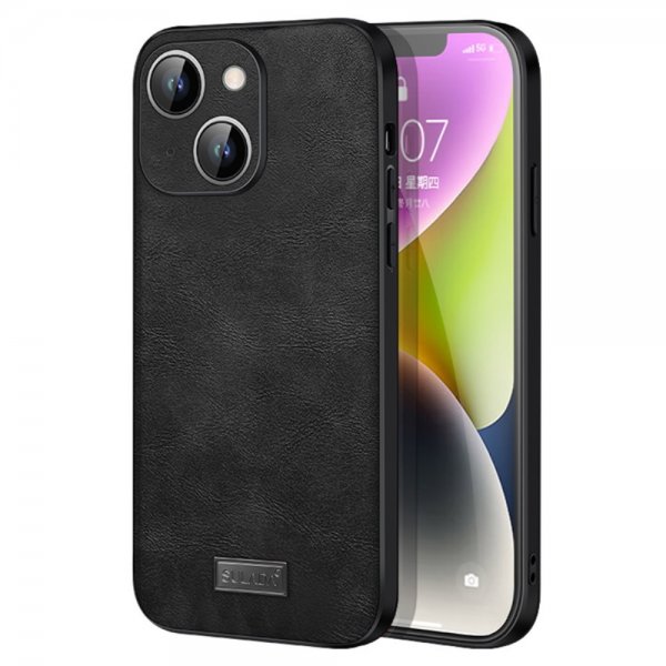 Sulada iPhone 15 Kuoret Nahkarakenne Musta