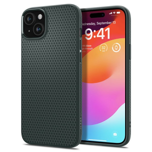 Spigen iPhone 15 -kuori Liquid Air Abyss Green