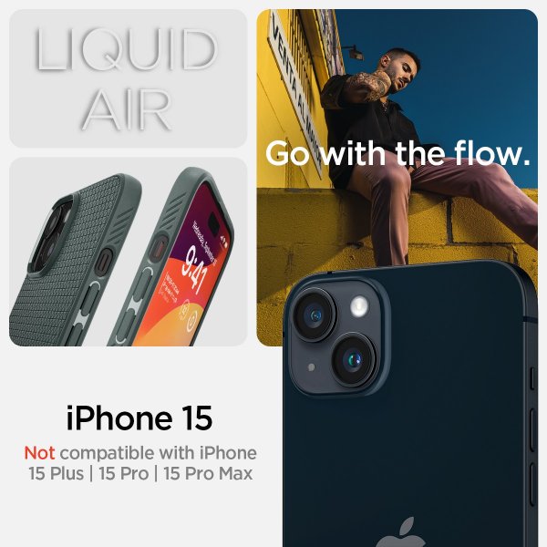 Spigen iPhone 15 -kuori Liquid Air Abyss Green